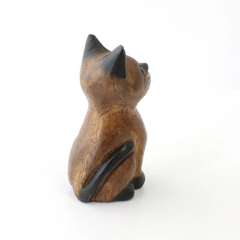 木彫 お座りネコ SS タイ 伝統工芸 猫雑貨 置物 木彫り タイ雑貨