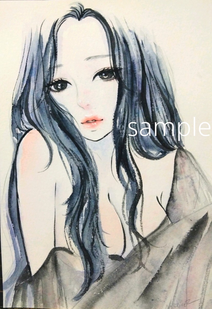 肉筆原画 水彩画 絵画 美人画 手描きイラスト グラビア オリジナル F1強