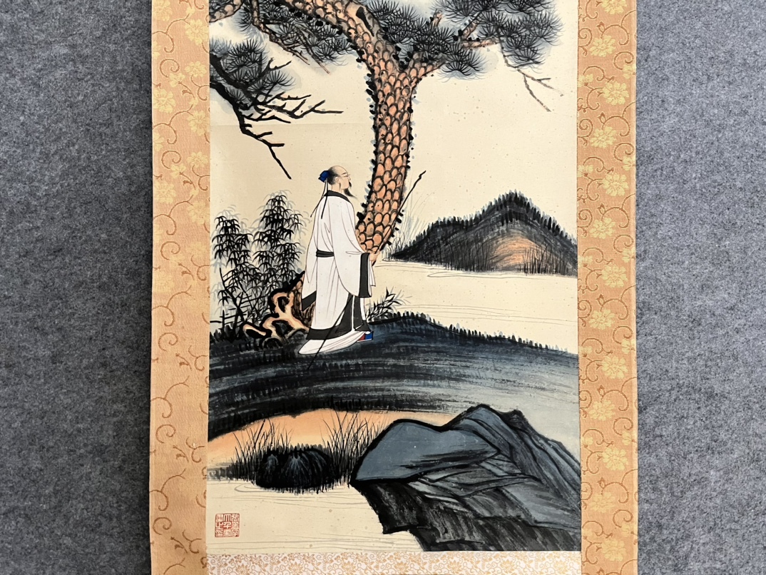 中国近時代の掛軸 人物図 张大千作 貴重品 美女 図 肉筆絵 掛軸】〈