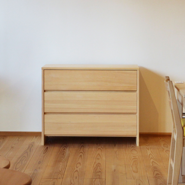 チェスト 3段 引出し収納 木製 ヒノキ 無垢 リビングチェスト