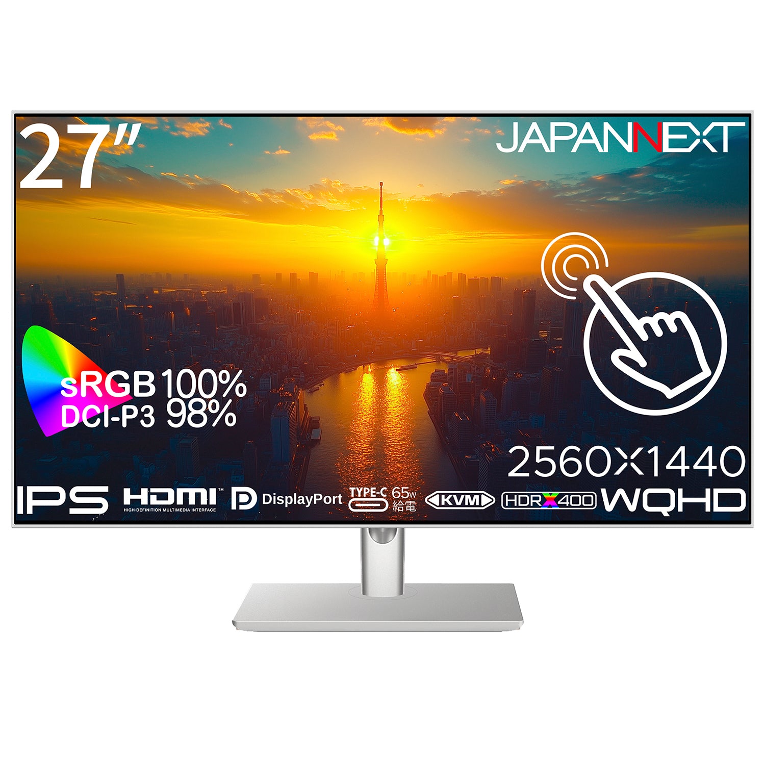 JAPANNEXT 27インチ IPSパネル搭載 10点マルチタッチ対応 WQHD