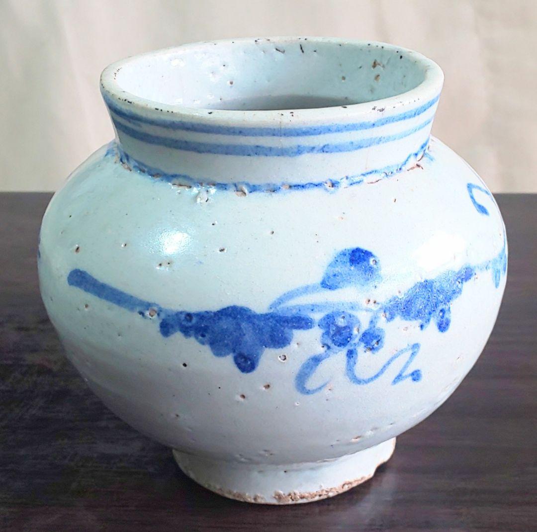 李朝染付小壷 中国古玩 朝鮮美術 染付葡萄蔦文壷 李朝染付小壷 中国古玩 朝鮮美術 染付葡萄蔦文壷