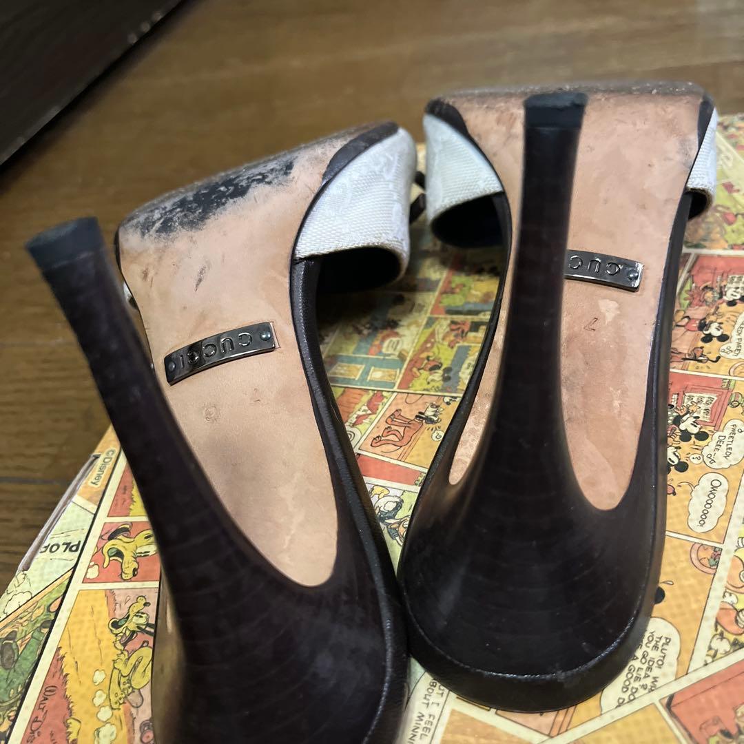 GUCCI ホワイト ブラック ミュール 約10cmヒール