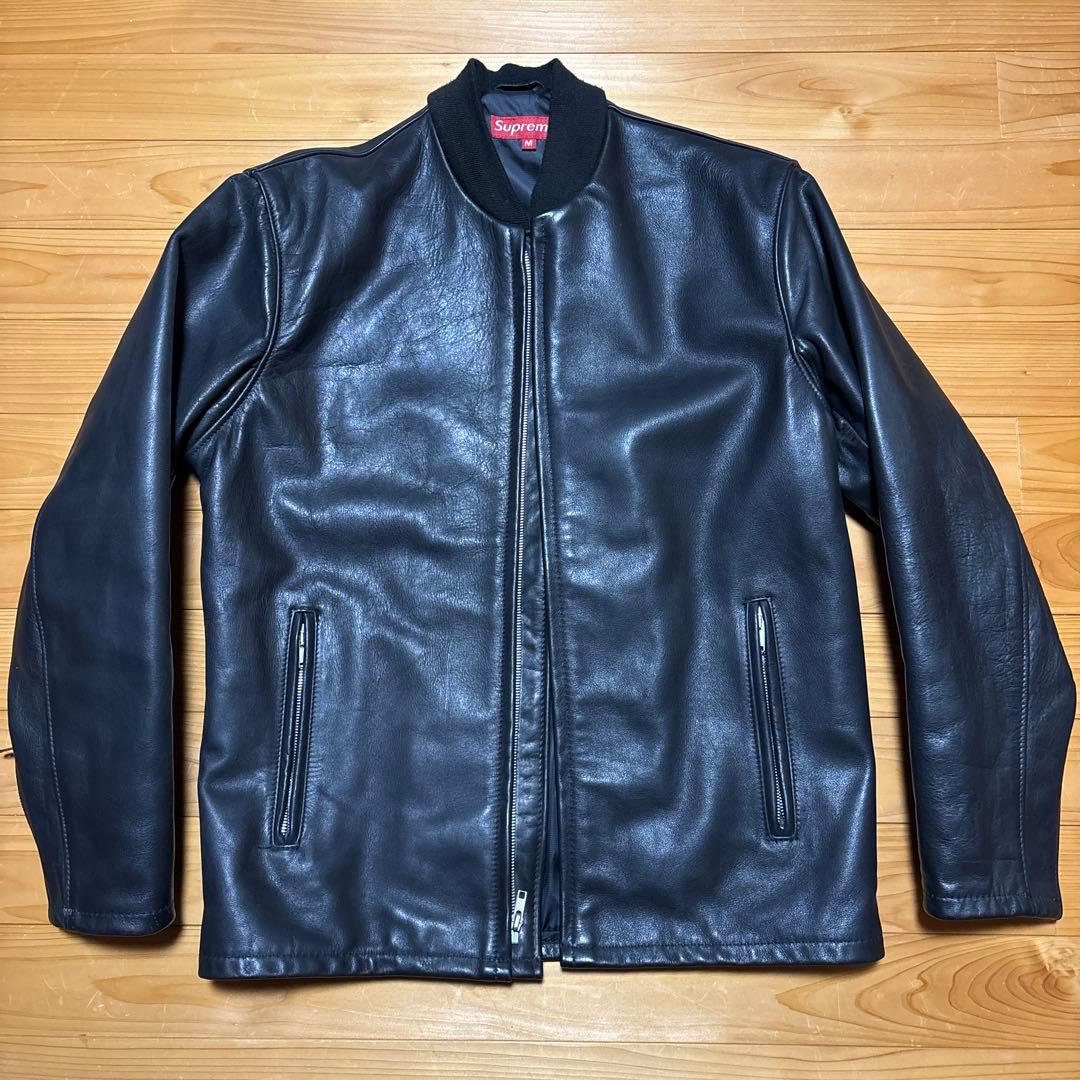 Supreme ブラックレザー シングルライダースジャケット M レザージャケット メンズ リプロダクトレザー 本革 ライダース